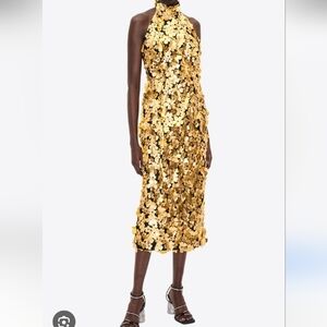NWT Stine Goya Mollie 3D Flowers Golden Metalic, Size XS